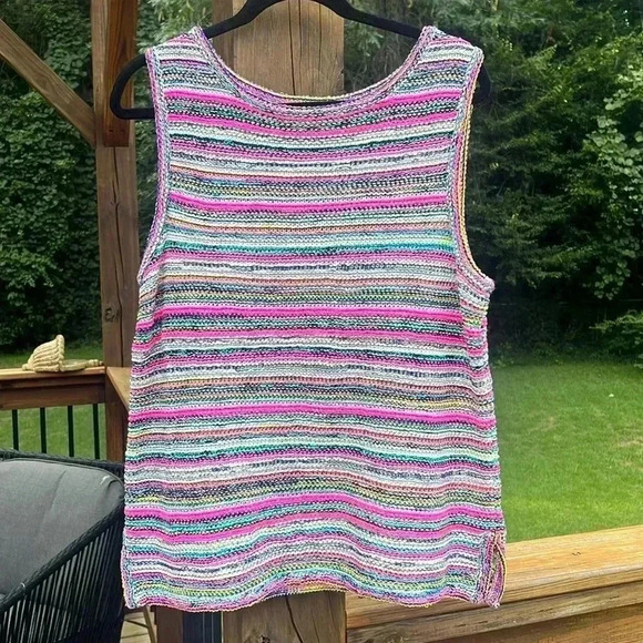 St. John Tops - St. John Multi color knit stripe sleeveless sweater top XL